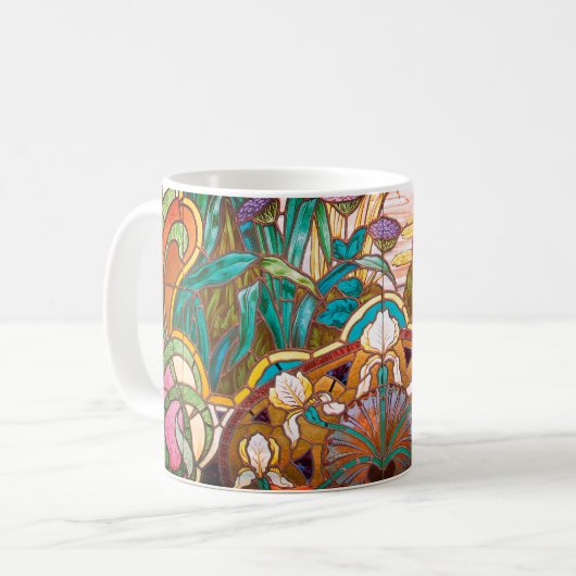 Jugendstil-Buntglas-Look floral Kaffeetasse (Vorderseite Links)