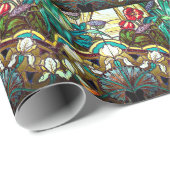 Jugendstil-Buntglas mit Blumen Geschenkpapier (Rolleneckpunkt)