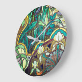 Jugendstil-Buntglas mit Blumen Große Wanduhr (Winkel)