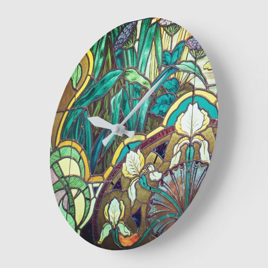 Jugendstil-Buntglas mit Blumen Große Wanduhr (Winkel)