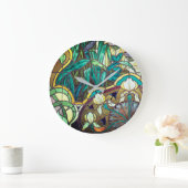 Jugendstil-Buntglas mit Blumen Große Wanduhr (Zuhause)