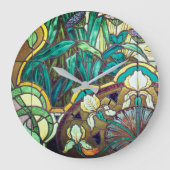 Jugendstil-Buntglas mit Blumen Große Wanduhr (Vorderseite)