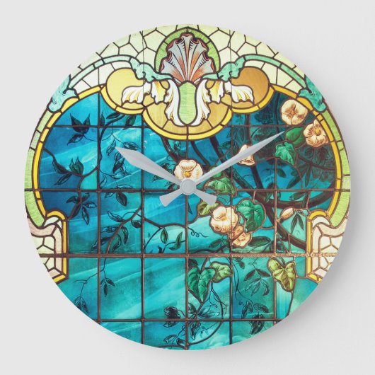 Jugendstil Buntglasfenster Viktorianisch Große Wanduhr (Vorderseite)