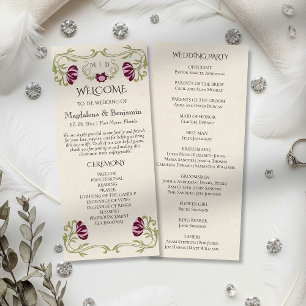 Jugendstil-Burgunderrosafarbenes Hochzeitsprogramm