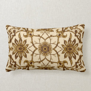 Jugendstil chinesisches Muster - Braun und Beige Lendenkissen