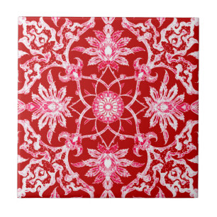 Jugendstil chinesisches Muster - Tiefrot Fliese
