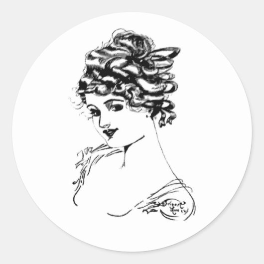 Jugendstil-Dame 1917 Kunst Runder Aufkleber (Vorderseite)