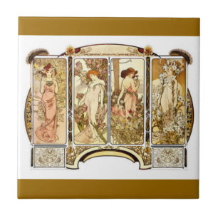 Jugendstil-Dame Blumen Florale Frau Vintage Fliese