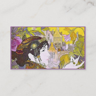 Jugendstil-Dame im Garten Visitenkarte