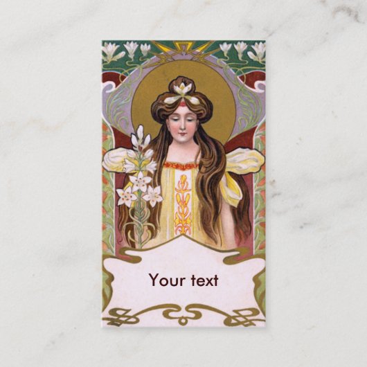 Jugendstil-Dame mit Lilien Visitenkarte (Vorderseite)