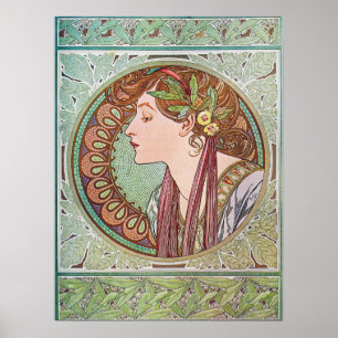 Jugendstil-Dame mit Lorbeerkern-Blätter Poster