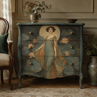 Jugendstil-Damenporträt mit Seerosen Seidenpapier