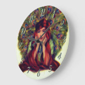 Jugendstil-Deko elegante Pfauenfedern Große Wanduhr (Winkel)