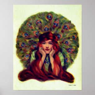 Jugendstil-Deko elegante Pfauenfedern Poster