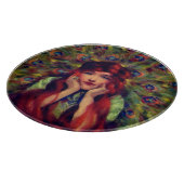 Jugendstil-Deko elegante Pfauenfedern Schneidebrett (Ecke)