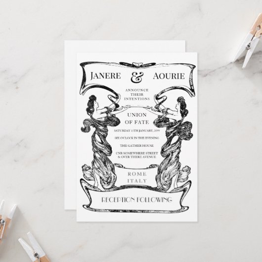 Jugendstil-Deko Gestaltungsrahmen Einladung (Vorderseite/Rückseite Beispiel)