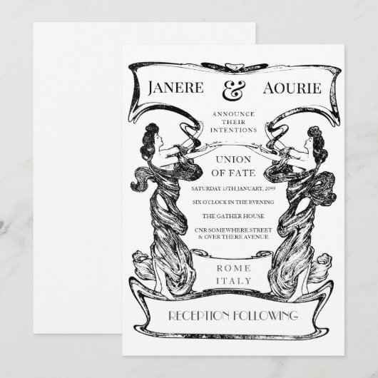 Jugendstil-Deko Gestaltungsrahmen Einladung (Vorne/Hinten)