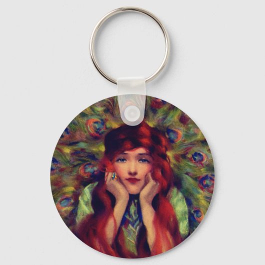 Jugendstil Deko Pfauenfeder elegant Schlüsselanhänger (Vorderseite)