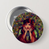 Jugendstil Deko Pfauenfedern elegant Button (Vorne & Hinten)