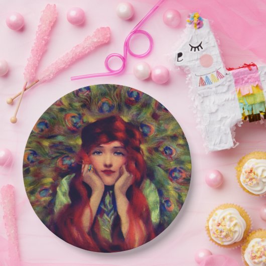 Jugendstil Deko Pfauenfedern elegant Pappteller (Party)