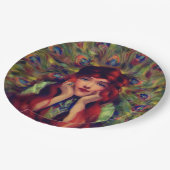 Jugendstil Deko Pfauenfedern elegant Pappteller (Schrägansicht)