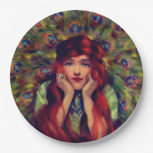 Jugendstil Deko Pfauenfedern elegant Pappteller