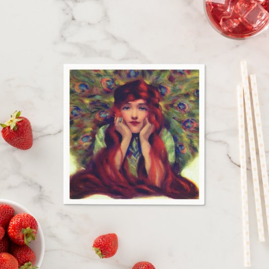 Jugendstil Deko Pfauenfedern elegant Serviette (Beispiel)