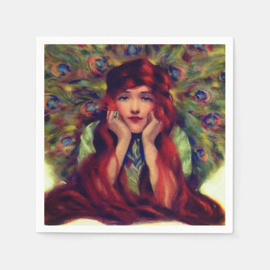 Jugendstil Deko Pfauenfedern elegant Serviette (Vorderseite)