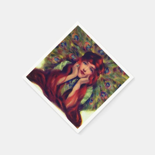 Jugendstil Deko Pfauenfedern elegant Serviette (Ecke)