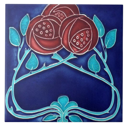 Jugendstil-Dekorationskamin im Tile-Art-Stil Fliese (Vorderseite)