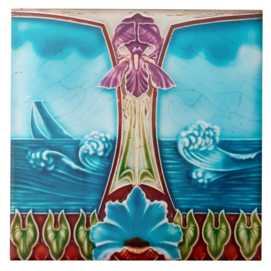 Jugendstil-Dekorationskamin im Tile-Art-Stil Fliese (Vorderseite)