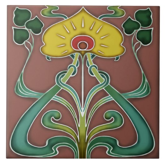 Jugendstil-Dekorationskamin im Tile-Art-Stil Fliese (Vorderseite)