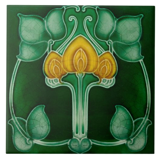 Jugendstil-Dekorationskamin im Tile-Art-Stil Fliese (Vorderseite)