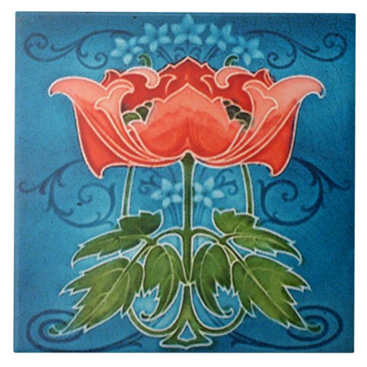 Jugendstil-Dekorationskamin im Tile-Art-Stil Fliese (Vorderseite)