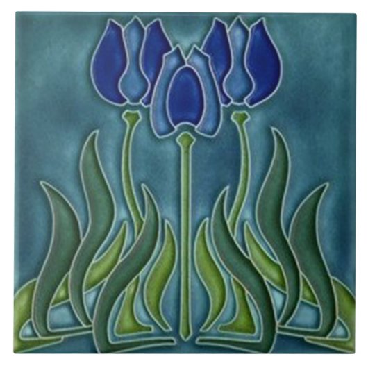 Jugendstil-Dekorationskamin im Tile-Art-Stil Fliese (Vorderseite)