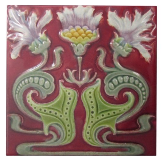 Jugendstil-Dekorationskamin im Tile-Art-Stil Fliese (Vorderseite)