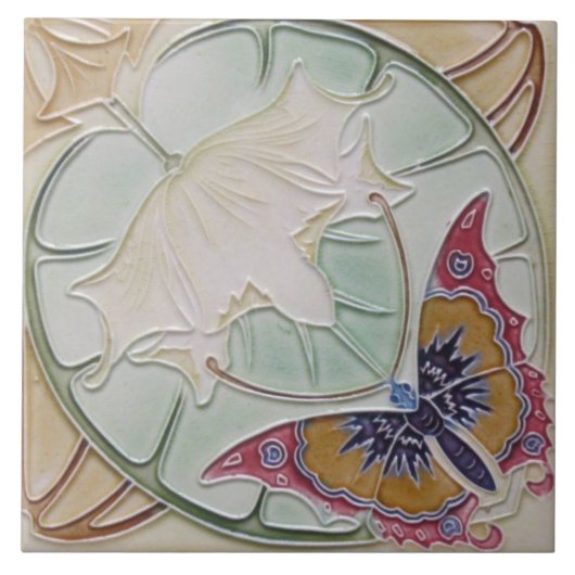 Jugendstil-Dekorationskamin im Tile-Art-Stil Fliese (Vorderseite)