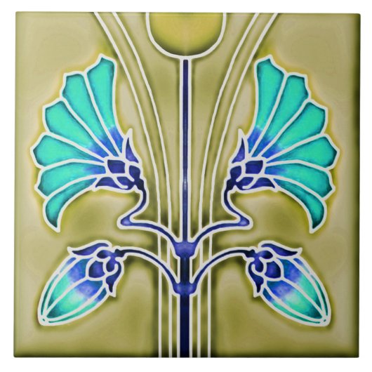 Jugendstil-Dekorationskamin im Tile-Art-Stil Fliese (Vorderseite)