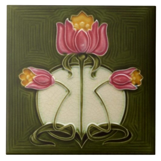 Jugendstil-Dekorationskamin im Tile-Art-Stil Fliese (Vorderseite)