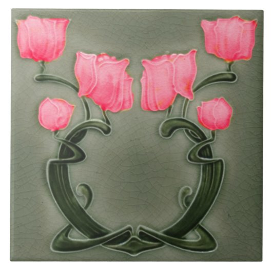 Jugendstil-Dekorationskamin im Tile-Art-Stil Fliese (Vorderseite)