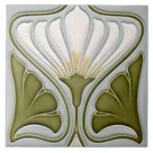 Jugendstil-Dekorationskamin im Tile-Art-Stil Fliese (Vorderseite)