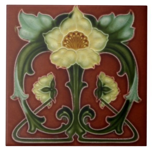 Jugendstil-Dekorationskamin im Tile-Art-Stil Fliese (Vorderseite)