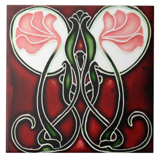 Jugendstil-Dekorationskamin im Tile-Art-Stil Fliese (Vorderseite)