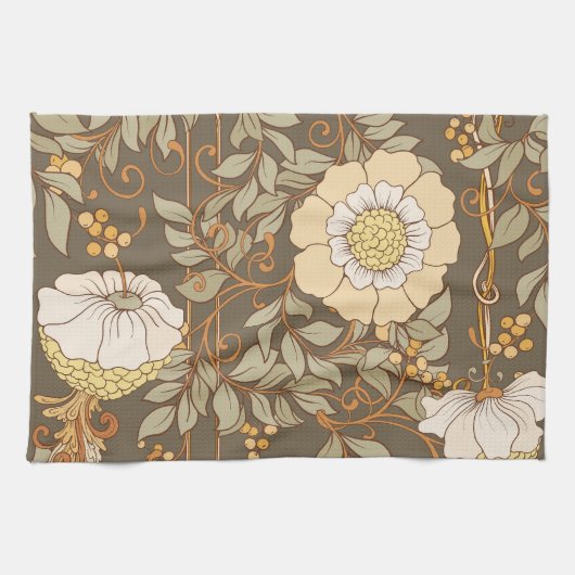 Jugendstil: Dekorative florale Vintag. Geschirrtuch (Horizontal)