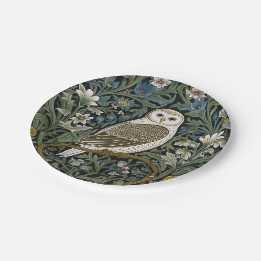 Jugendstil der weißen Eule Pappteller (Schrägansicht)