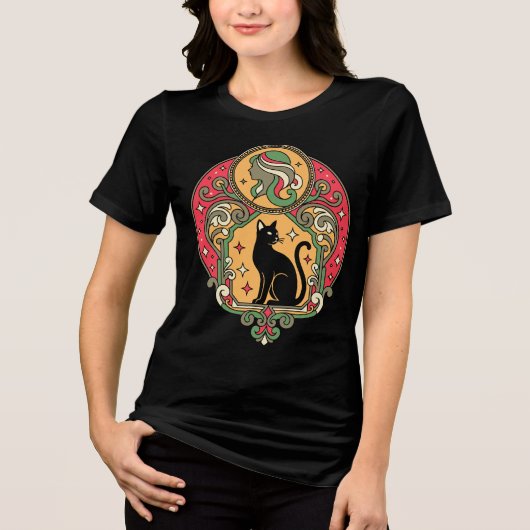 Jugendstil-Design mit schwarzer Katze Tri-Blend Shirt (Vorderseite)