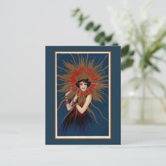 Jugendstil Die Lady in der Sonne Postkarte (Stehend Vorderseite)
