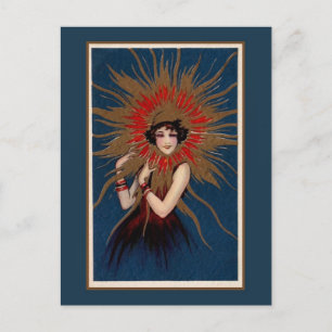 Jugendstil Die Lady in der Sonne Postkarte
