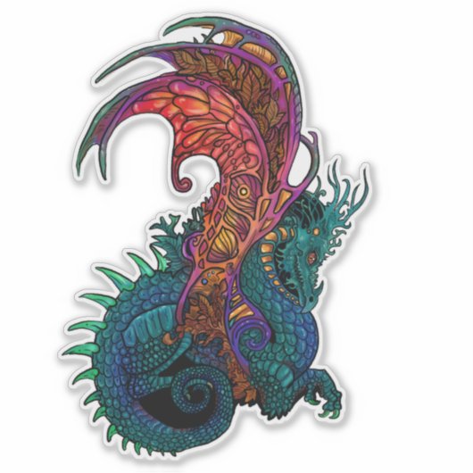 Jugendstil-Drache in Farbe Aufkleber (Vorderseite)
