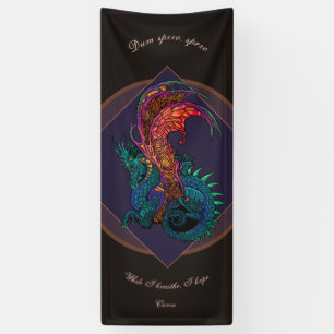 Jugendstil-Drache mit lateinischem Motto Banner